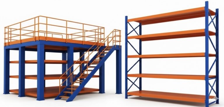 Mezzanine Racks, Pallet Racks, Blue Orange Racks, Industrial Shelves Storage, Loft Type Storage, Heavy Duty Racking System, Cantilever Racks